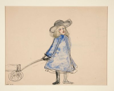 Meisje trekt wagen (Eenvoudig meisje in blauwe jurk) (recto); Schets van een man (verso) door Charles Demuth