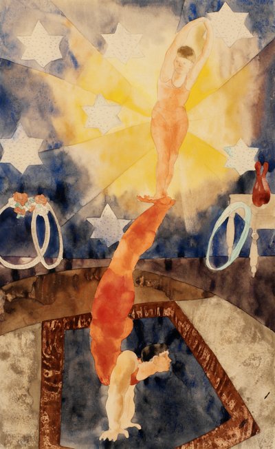 Twee acrobaten in rode maillots door Charles Demuth