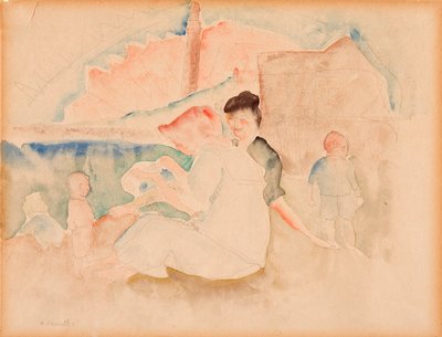 Zonder titel (twee vrouwen en drie kinderen op het strand) door Charles Demuth