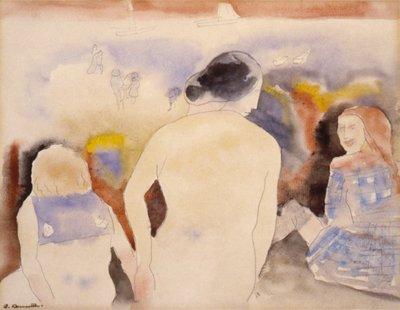 Ongenoemde vrouw met zwart haar en twee kinderen door Charles Demuth