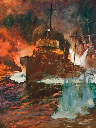 Een Nachtelijke Aanval. Torpedoboten aan het Werk, ca. 1918-1919 door Charles Dixon