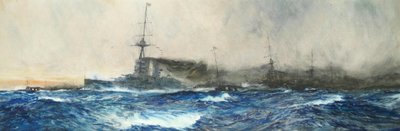 HMS Iron Duke aan het hoofd van andere hoofdschepen van de vloot door Charles Dixon