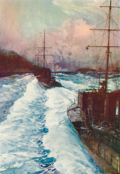 De horzels van de zee. Torpedobootjagers op snelheid, ca. 1917 1919 door Charles Dixon