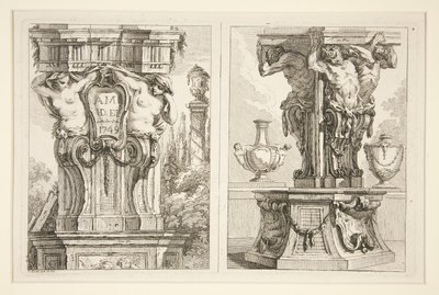 Twee ontwerpen voor decoratieve hoofdletters door Charles Dominique Joseph Eisen