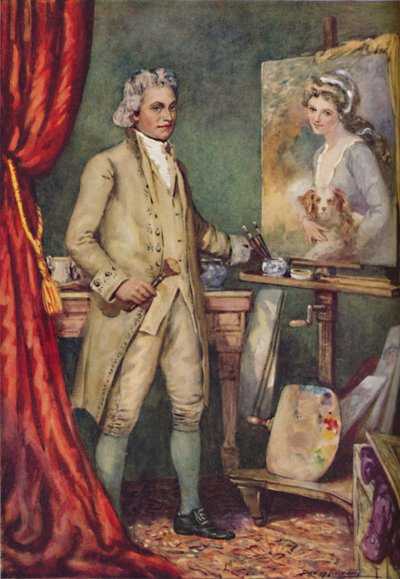 George Romney - Aan het werk aan een schilderij van zijn favoriete model, c1925 door Charles Dudley Tennant