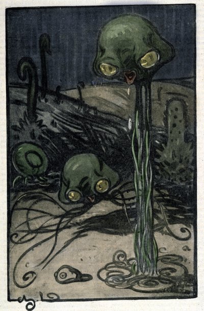 Een inwoner van de planeet Mars. Illustratie door M. Dudouyt (1885-1946) voor de roman van Herbert George Wells (1866-1946) "The War of the Worlds" door Charles Dudouyt