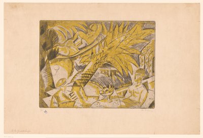 Zonnebadende figuren onder een palmboom door Charles Dufresne (signed by artist)