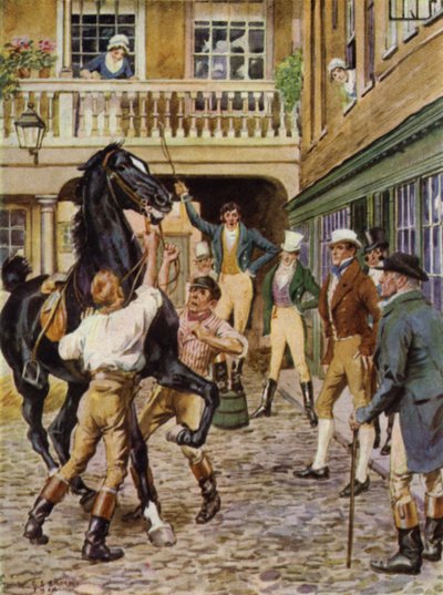 Illustratie voor The Amateur Gentleman door Jeffery Farnol door Charles Edmund (after) Brock