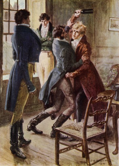 Illustratie voor The Amateur Gentleman door Jeffery Farnol door Charles Edmund (after) Brock