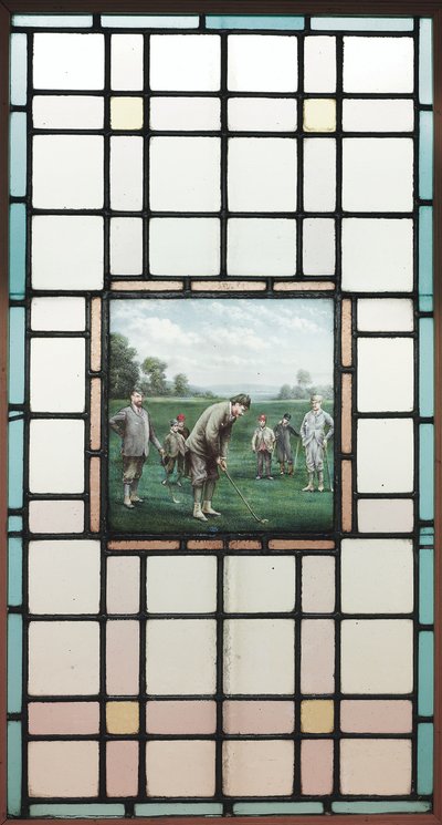 Een Laat-Victoriaans Glas-in-loodraam Met De Golfers door Charles Edmund Brock