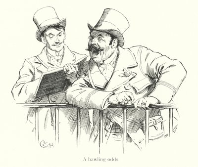 Bookmaker die odds roept op een renbaan door Charles Edmund Brock