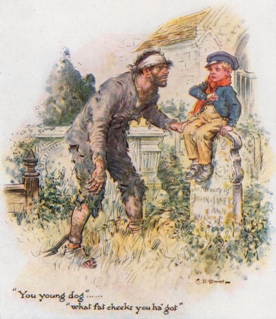 Grote verwachtingen, Pip ontmoet de veroordeelde op het kerkhof door Charles Edmund Brock