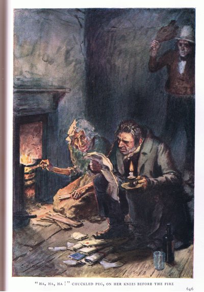 Ha, ha, ha! grinnikte Peg, op haar knieën voor het vuur door Charles Edmund Brock