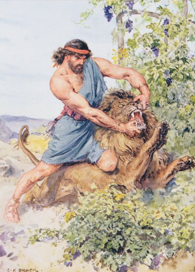 Hij greep de leeuw en scheurde hem in stukken, illustratie uit 