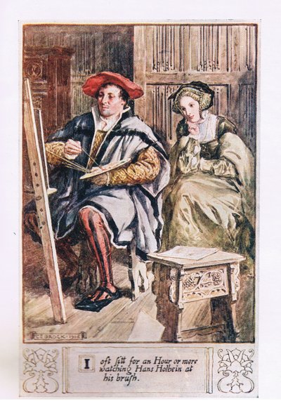 Ik zit vaak een uur of langer te kijken naar Hans Holbein aan zijn penseel door Charles Edmund Brock