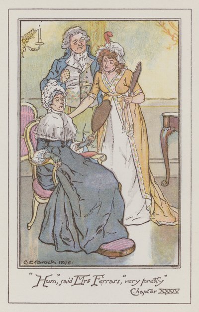 Illustratie voor Sense and Sensibility door Jane Austen (kleur litho) door Charles Edmund Brock