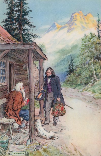 Illustratie voor The Great Stone Face door Nathaniel Hawthorne door Charles Edmund Brock