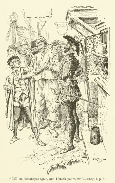 Illustratie voor Westward Ho! door Charles Kingsley (gravure) door Charles Edmund Brock