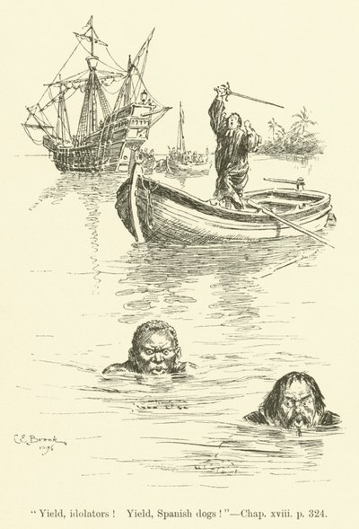 Illustratie voor Westward Ho! door Charles Kingsley (gravure) door Charles Edmund Brock