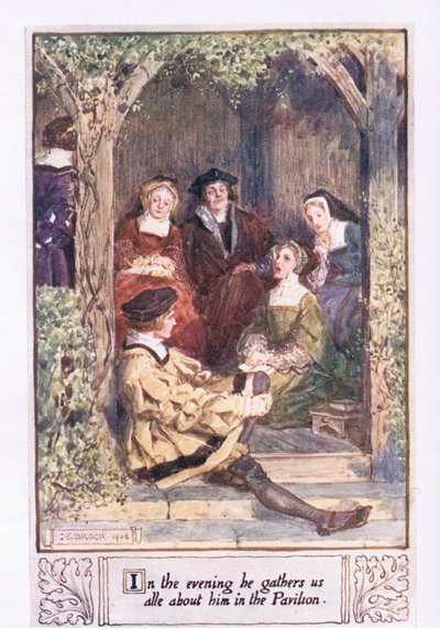 In de avond verzamelt hij ons allemaal om zich heen in het paviljoen door Charles Edmund Brock