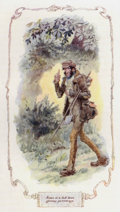 Isaac is een lange, magere, sombere figuur door Charles Edmund Brock