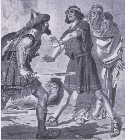 Het leven van Croesus gered door zijn stomme zoon, uit My Magazine, uitgegeven 1922 (litho) door Charles Edmund Brock