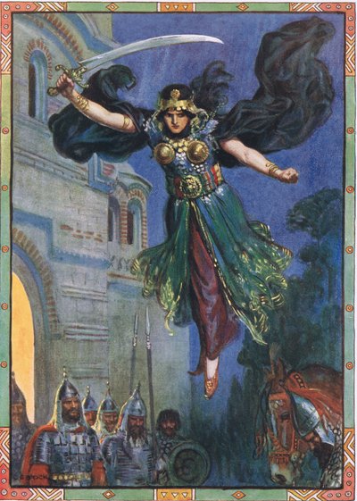 Ze werden allemaal bewegingloos waar ze stonden, scène uit Het koninkrijk van Arapushka in Kinderverhalen uit Roemeense legenden door Moses Gaster (1856-1939) 1921 door Charles Edmund Brock