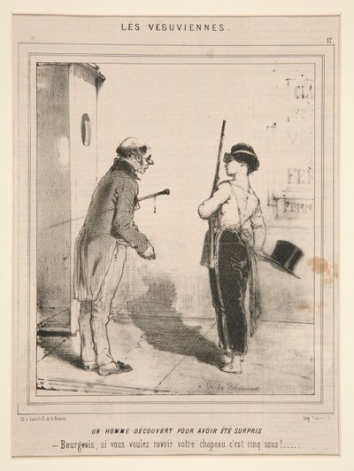 Een man ontdekt voor verrast te zijn, uit de serie Les Vesuviennes gepubliceerd in Le Charivari door Charles Edouard de Beaumont