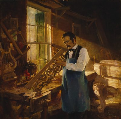 Henry Engelhard Steinway aan zijn Werkbank, ca. 1920 door Charles Edward Chambers