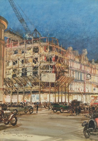 Bouw van het nieuwe gebouw voor Bourne en Hollingsworth, Oxford Street, Londen door Charles Edward Dixon