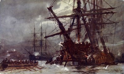 Het uitsnijden van de Hermione (Vergelding), 1799 door Charles Edward Dixon