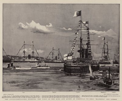 De Anglo-Portugese Entente, het bezoek van de koning en koningin van Portugal aan H.M.S. Majestic bij Lissabon door Charles Edward Dixon
