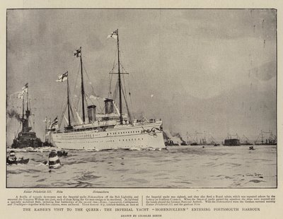 Het Bezoek van de Keizer aan de Koningin, het Keizerlijke Jacht Hohenzollern komt de Haven van Portsmouth Binnen door Charles Edward Dixon