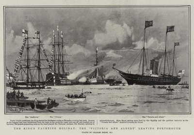 De jachtvakantie van de koning, de Victoria en Albert verlaten Portsmouth door Charles Edward Dixon