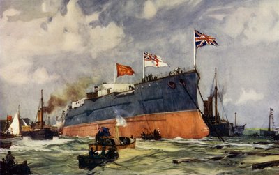 De Lancering van de London in Portsmouth door Charles Edward Dixon