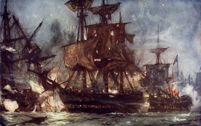 De Majestic bij de Slag bij de Nijl, 1798 door Charles Edward Dixon