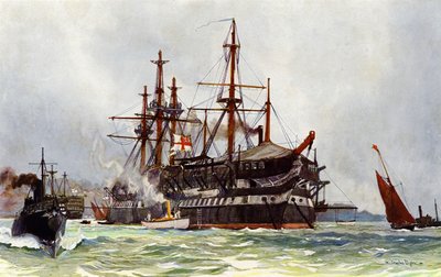 De Oude Implacable (Duguay Trouin) in Devonport, 1901 door Charles Edward Dixon