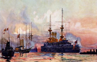 De Prins George bij Spithead: Het maritieme requiem van koningin Victoria door Charles Edward Dixon