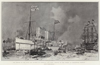 De Terugkeer van de Hertog en Hertogin van Cornwall en York, Aankomst van de Ophir in de Haven van Portsmouth door Charles Edward Dixon