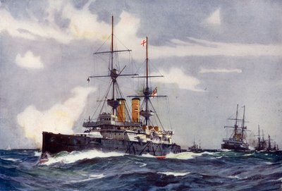 De Wraak leidt de Lee Lijn van het Reserve Eskader, 1901 door Charles Edward Dixon