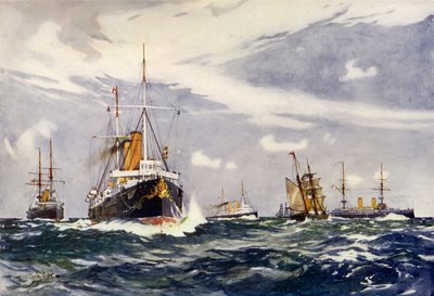 Het stoomtrainingseskader, 1900 door Charles Edward Dixon