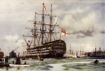De Victory in Portsmouth, kwam de haven binnen van de laatste commissie nov, 1812 door Charles Edward Dixon