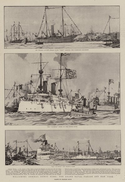 Admiral Dewey Thuis Verwelkomen, de Grote Marineparade bij New York door Charles Edward Dixon