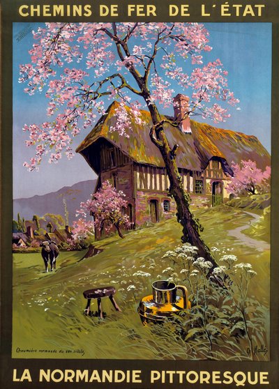 Poster voor de Staatsspoorwegen - Pittoresk Normandië: 17e-eeuws huisje op het platteland van Normandië door Charles Edward Halle