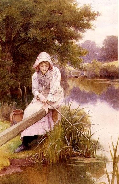 Meisje aan het Vissen door Charles Edward Wilson