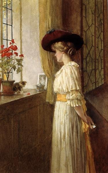 Mevrouw C A Smith, kitten en geranium door Charles Edward Wilson