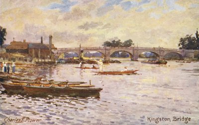 Rivier de Theems: Kingston Bridge door Charles Edwin Flower