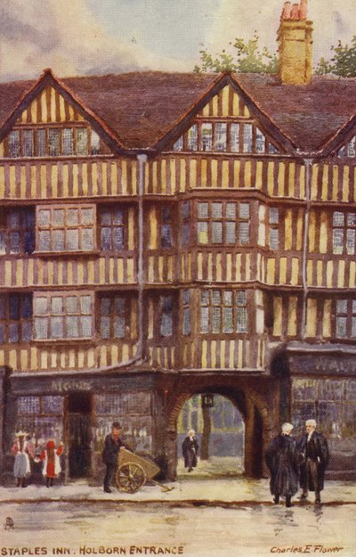 Staples Inn, Holborn Ingang, Londen door Charles Edwin Flower