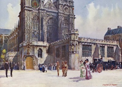Westminster Abbey, waar koning Edward VII en koningin Alexandra uitstapten door Charles Edwin Flower