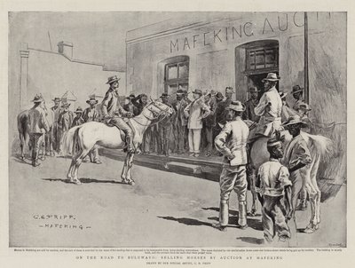 Op weg naar Bulawayo, verkoop van paarden bij veiling in Mafeking door Charles Edwin Fripp